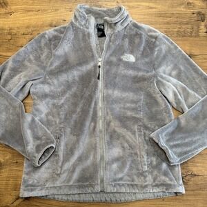 The North Face TNF Osito Fuzzy Gray Womens‎ L* Full Zip Fleece Coat Jacket Teddy